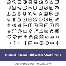 Set von 80 sauberen und modernen Line Icons für Web, mobile Apps, Dashboards und Benutzeroberflächen.