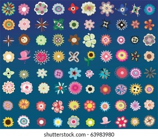 set of 80 colorful flowers