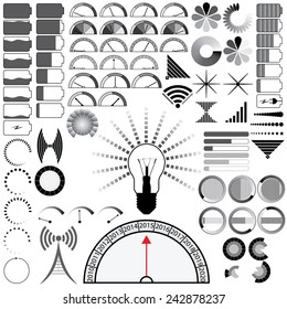 Set of 80 indicators of load, signal, battery charging, wi-fi. Vector illustration.