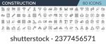 Set of 80 outline icons related to construction, renovation. Linear icon collection. Editable stroke. Vector illustration