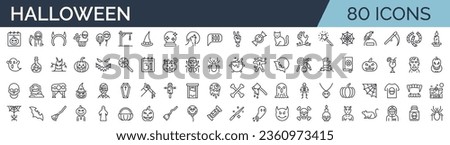 Set of 80 outline icons related to halloween. Linear icon collection. Editable stroke. Vector illustration