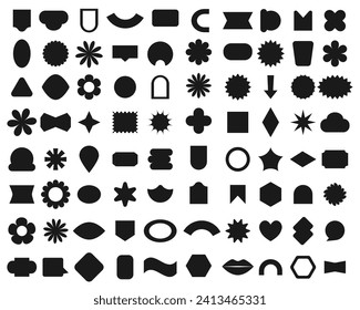 Set of 80 retro geometric shapes. 2y2k