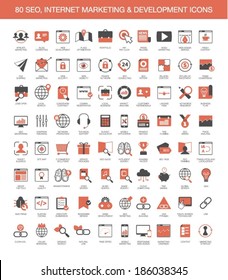 set of 80 SEO, internet marketing and development icons