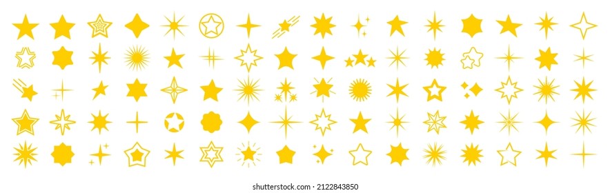 Juego de iconos de 80 estrellas. Iconos de estrella. Colección web de estrellas de clasificación. Ilustración vectorial.