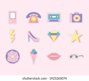 set of 80s and 90s patches vector illustration design