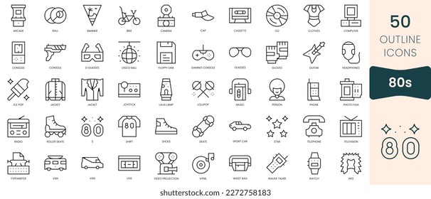 Set of 80s icons. Thin linear style icons Pack. Vector Illustration