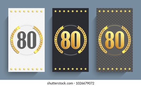 Set of 80th anniversary cards template. Vector illustration.