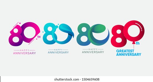 set 80th anniversary logo vector template. Design for banner, greeting cards or print.