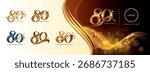 Set of 80th Anniversary logotype design, Eighty years Celebrating Anniversary Logo, Golden Elegant Serif Number 80 Letters, Luxury Classic Retro Logo for Congratulation celebration event, invitation, 