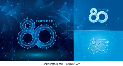 Set of 80th Anniversary logotype design, Eighty years Celebrating Anniversary Logo for celebration event. Network Connecting Dot Polygon Geometric, Abstract Connected Dots Tech Number, infinity logo