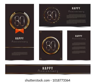 Set of 80th Happy anniversary cards template. 