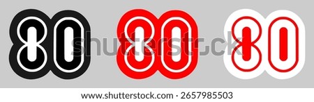 Set of 80th Indonesian Independence Day logos: number 80 in black, white, and red. Ideal for branding and design flexibility