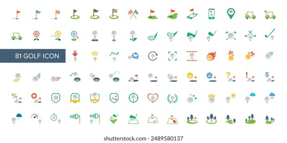 Set of 81 golf icon collection.Vector illustration. Perfect for logos, stats and infographics.