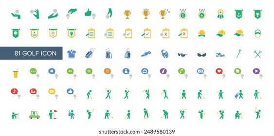 Set of 81 golf icon collection.Vector illustration. Perfect for logos, stats and infographics.