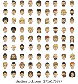 Conjunto de 81 Homens penteado e barba estilo ícones de Avatar, Design plano Vetor Ilustração