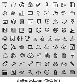 Set of 81 Thin Line Icons. Business, Technology, E-Commerce, Shopping