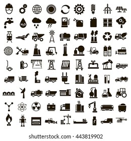 Set of 81 vector icons of black industry and technology on a white background