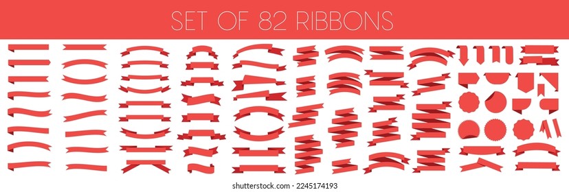 Set of 82 Ribbons. Ribbon elements. Starburst label. Vintage. Modern simple ribbons collection. Vector illustration 10 EPS.