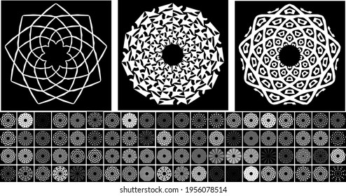  Set of 83 black and white mandalas.