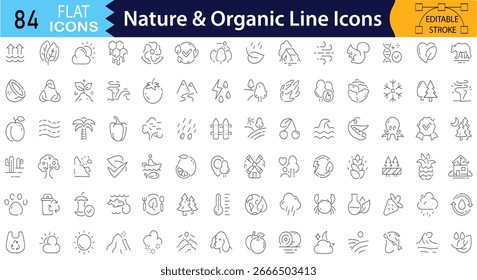 Conjunto de 84 Ícones Editáveis do Traço para a Natureza e Organic Flat Line Icons Pack. Pictogramas de traçado vetorial editáveis. ilustração EPS10
