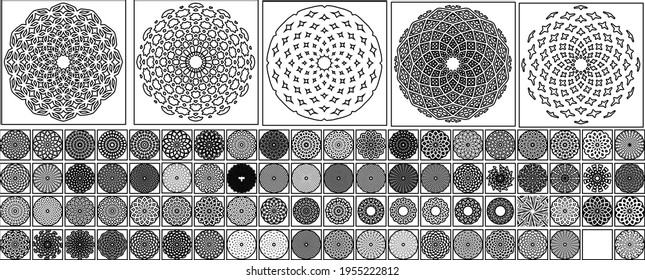 Set of 85 black and white mandala .