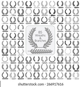 Set of 85 wreaths and branches. Vector illustration. Wreaths collection IV.