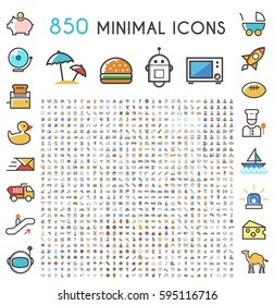 Set of 850 Minimalistic Solid Line Colored . Isolated Vector Elements