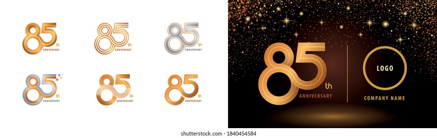 Set of 85th Anniversary logotype design, Eighty five years Celebrate Anniversary Logo multiple line for Congratulation celebration event, invitation card, greeting, Abstract 85 silver and golden logo