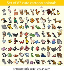 Set of 87 cute cartoon animals