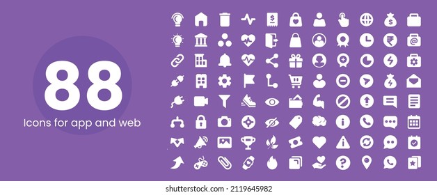 Set von 88 Symbolen für App- und Website-Design
