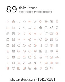 Set of 89 vector thin icons for Web Mobile App Design. 2 color combo