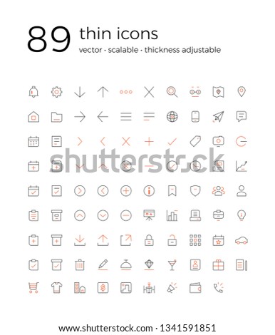 Set of 89 vector thin icons for Web Mobile App Design. 2 color combo