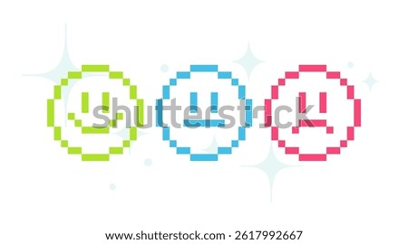 Set of 8-bit emoji. Pixelated smiley. Happy, sad and calm avatar in 8-bit style. Brutalism design, y2k aesthetics