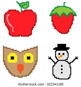 Set of 8-bit icons on a white background