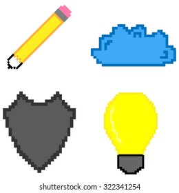 Set of 8-bit icons on a white background
