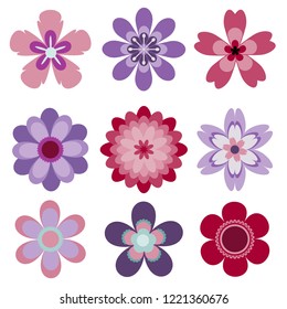 Set of 9 abstract isolated vector flowers. Eps 10