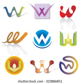 Set of 9 Abstract Letter W Icons / Elements for Logo Design