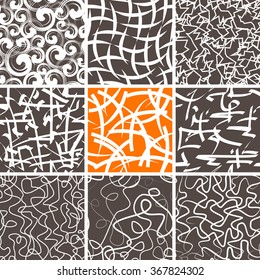 Set of 9 abstract seamless doodle patterns and textures. Can be used for wallpapers, pattern fills, web page backgrounds, textile prints etc. EPS8 vector illustration includes Pattern Swatches.