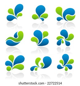 Set of 9 abstract splash icons and graphics