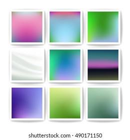 Set of 9 abstract vector gradient backgrounds. Gradient mesh. Square. Photo filter. Blurred backdrop. Calm fond
