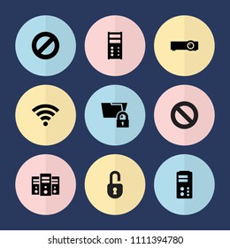 Set of 9 access filled icons such as server, folder protection, prohibited, wi-fi, router
