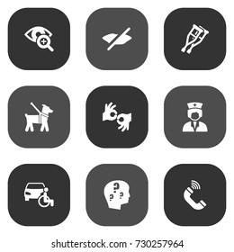 Set Of 9 Accessibility Icons Set.Collection Of Lens, Pet, Phone And Other Elements.