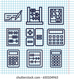 Set of 9 accounting outline icons such as calculator, abacus