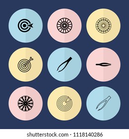 Set of 9 accuracy filled and outline icons such as tweezers, dart