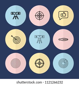 Set of 9 accuracy outline icons such as tweezers, target, level ruler