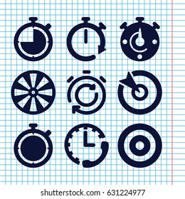 Set of 9 accurate filled icons such as stopwatch, target