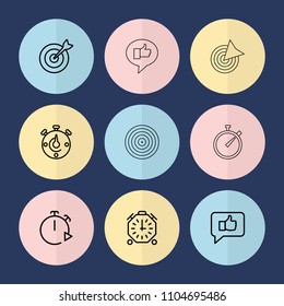 Set of 9 accurate outline icons such as thumb up, target