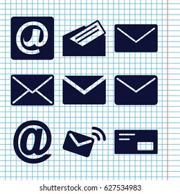 Set of 9 address filled icons such as at email, letter, envelop, mail