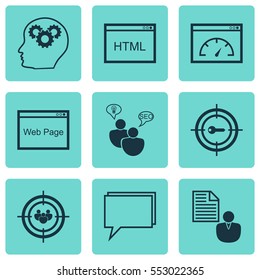 Set Of 9 Advertising Icons. Includes Loading Speed, Coding, Website And Other Symbols. Beautiful Design Elements.
