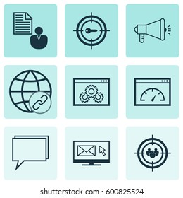 Set Of 9 Advertising Icons. Includes Newsletter, Media Campaign, Connectivity And Other Symbols. Beautiful Design Elements.